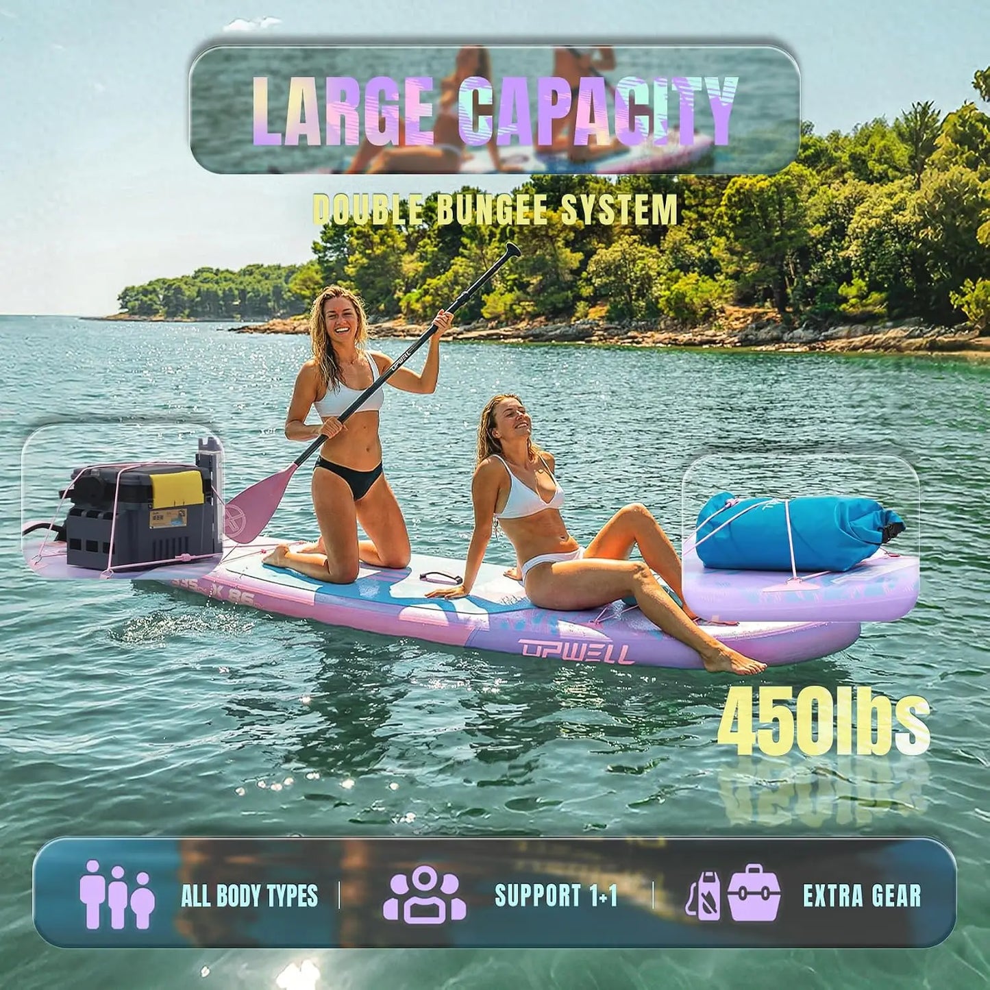 11'×34" Inflatable SUP Board for Adults & Teens, Premium Accessories, 120L Backpack, Paddle, Leash, Hand Pump, Fins