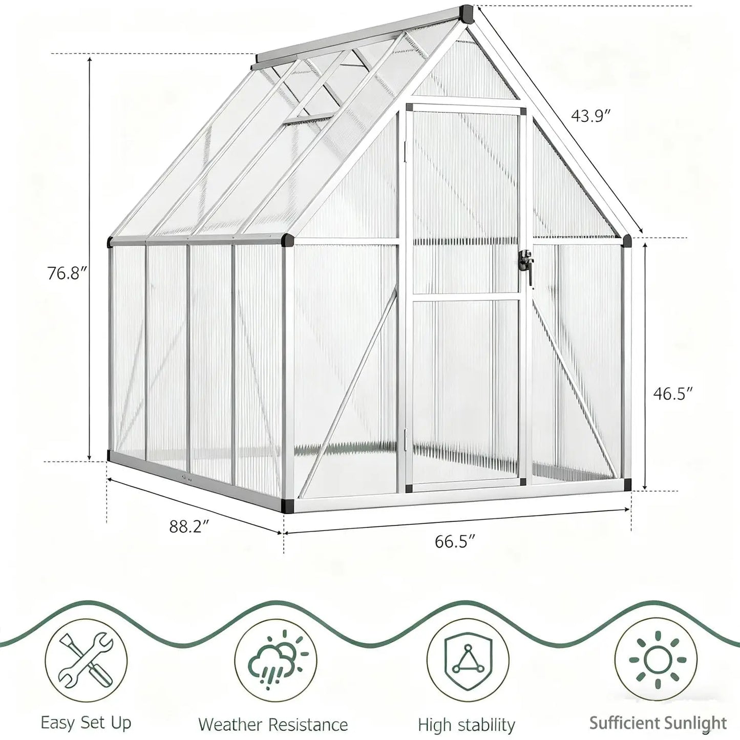 6x7FT Polycarbonate Greenhouse Kit Heavy Aluminum Frame Adjustable Vent Quick-Connect All Seasons, Customized