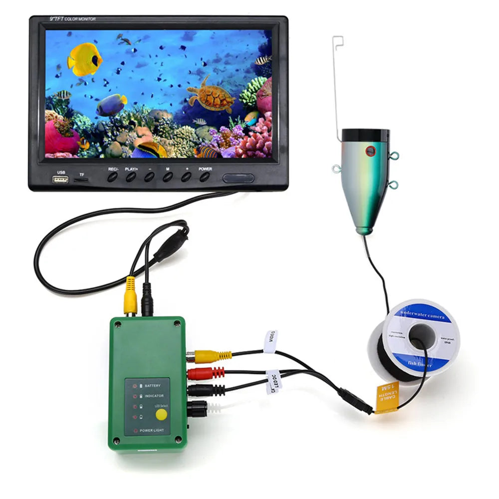 MAOTEWANG 9''HD 1080P Screen Fish Finder Underwater Fishing Camera 15pcs White LEDs +15pcs IR Lamp for River/Winter Ice Fishing