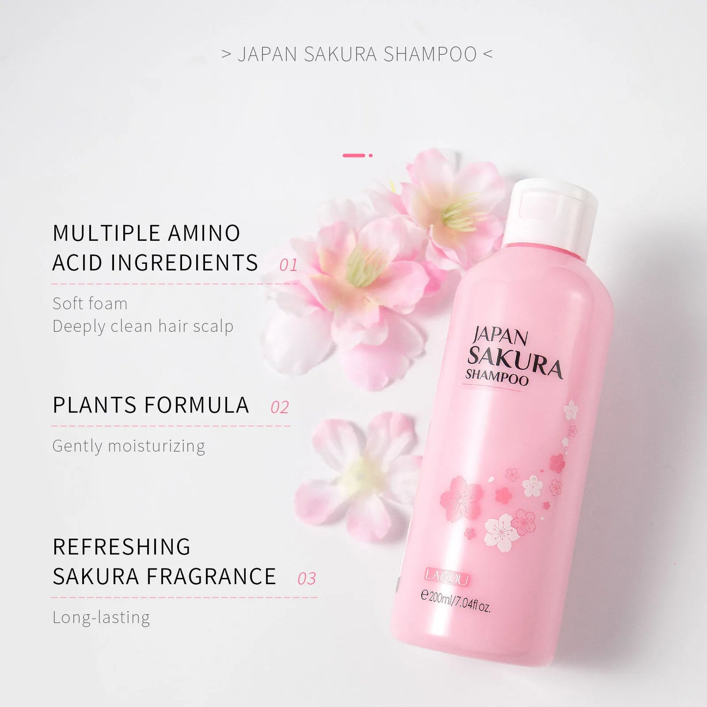 LAIKOU Japan Sakura Body Wash+Shampoo Set Deep Cleanse Nourish Hydrate Skin&Hair 200ml