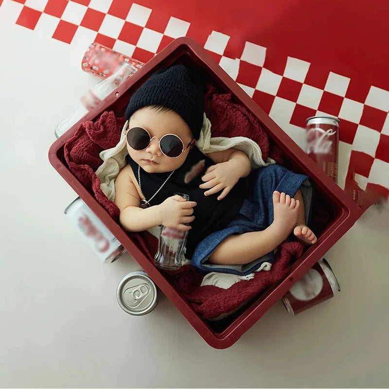 Cool Boy Theme Photography Set Newborn Jumpsuit Girls Sunglasses Drink Bottle Photo Theme Set Baby Shoot Decorative Props