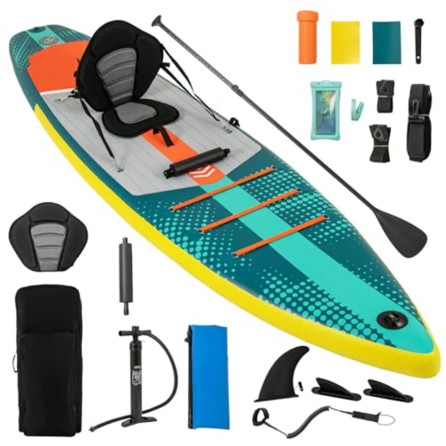 Inflatable SUP Board with Kayak Seat Camera Mount Direction Fin Paddle Carry Backpack Extra Wide for Adults Youth Floating Fish