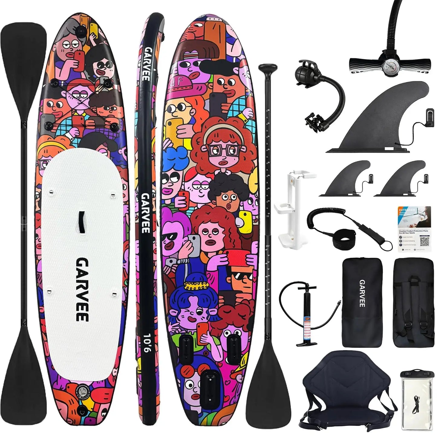 10'6" Wide Stable Inflatable Stand Up Paddle Board for Adults, Complete SUP Kit with Electric & Manual Pump, Soft Seat, Camera Mount, Leash & Backpack