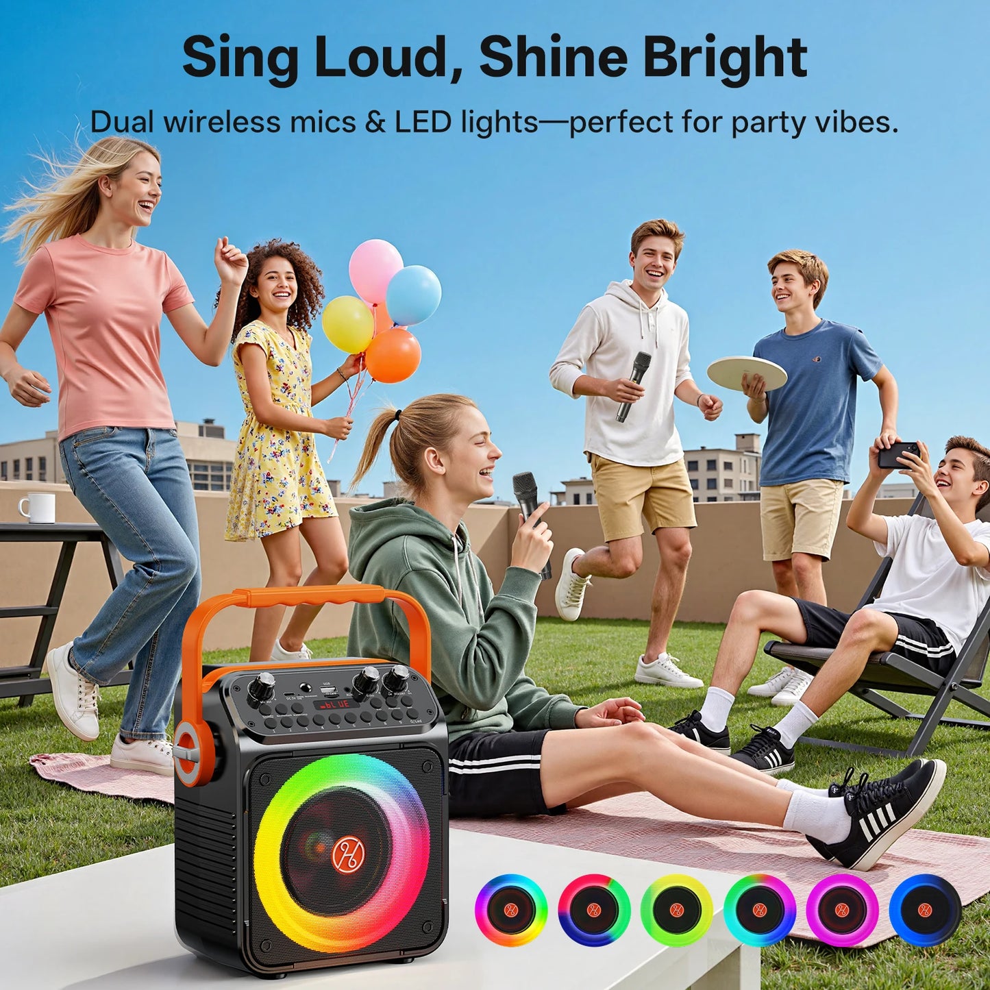 T35 High Power Karaoke Bluetooth Speaker Music Rhythm Light 360 Degree Stereo Surround Wireless Subwoofer with Dual Microphone