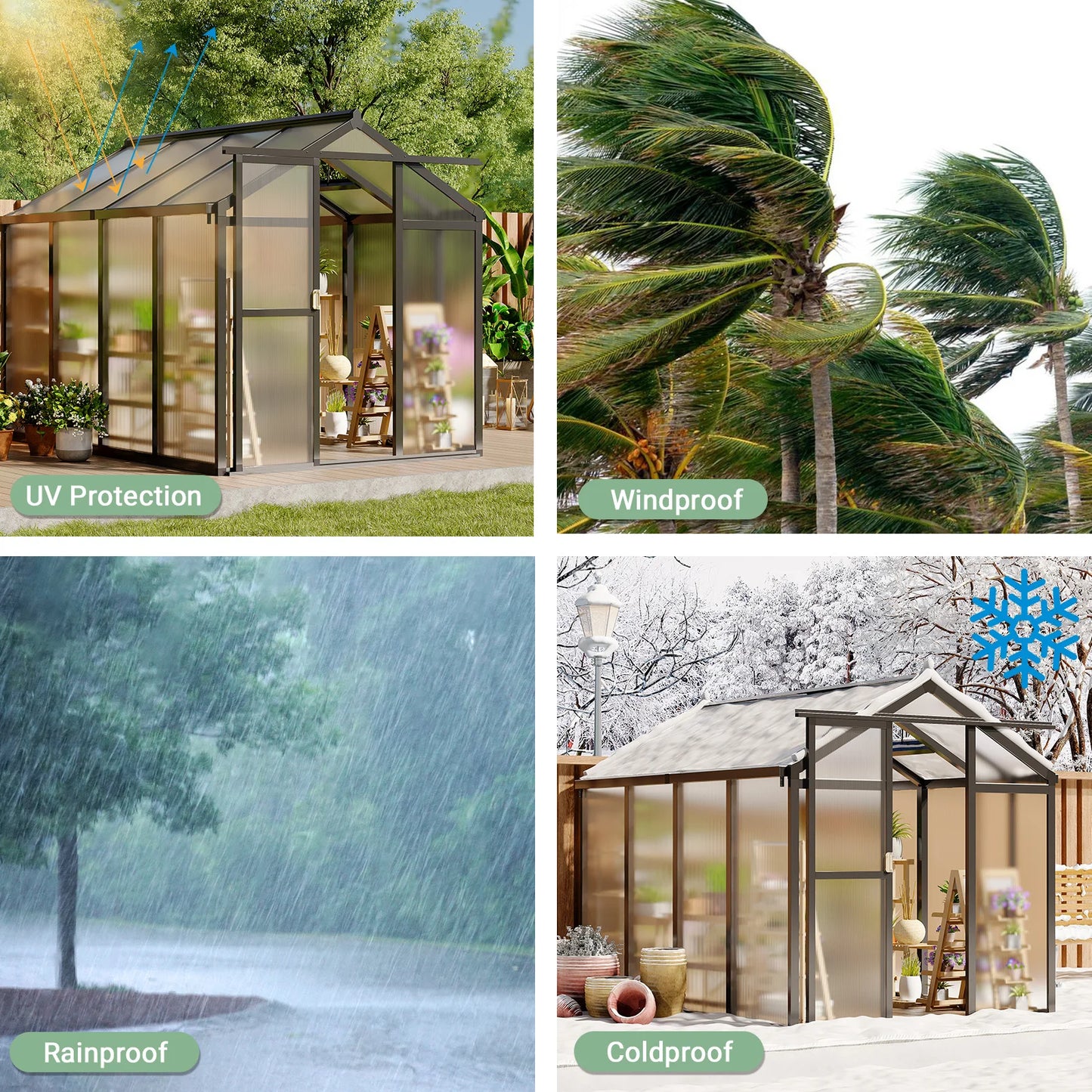 6x8 FT Greenhouse, Aluminum Walk-in Greenhouses for Outdoors, Large Heavy Duty Polycarbonate Greenhouse with Roof Vent