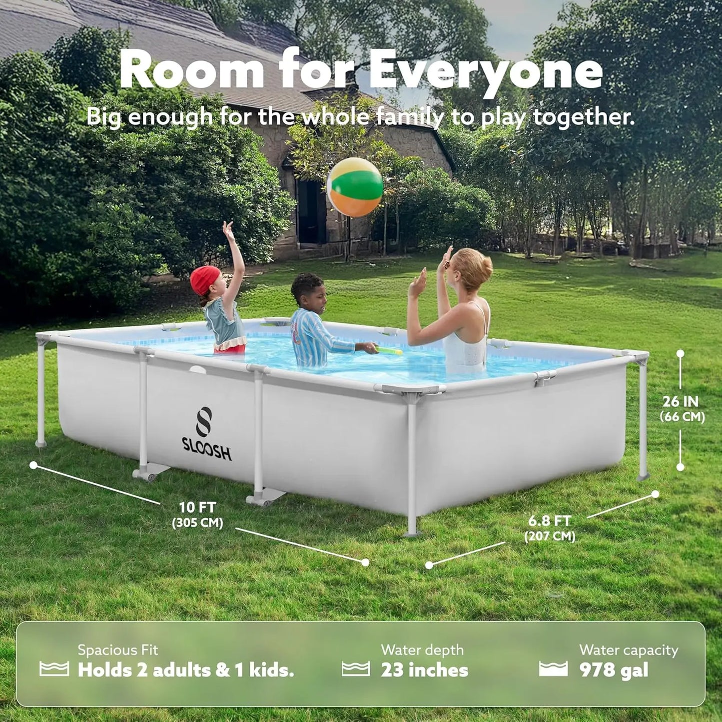 JOYFY Rectangular Above Ground Pool 10x6.8ft x 26inch Outdoor Frame Above Ground Swimming Pool Set Kiddie Pool with Filter Pump