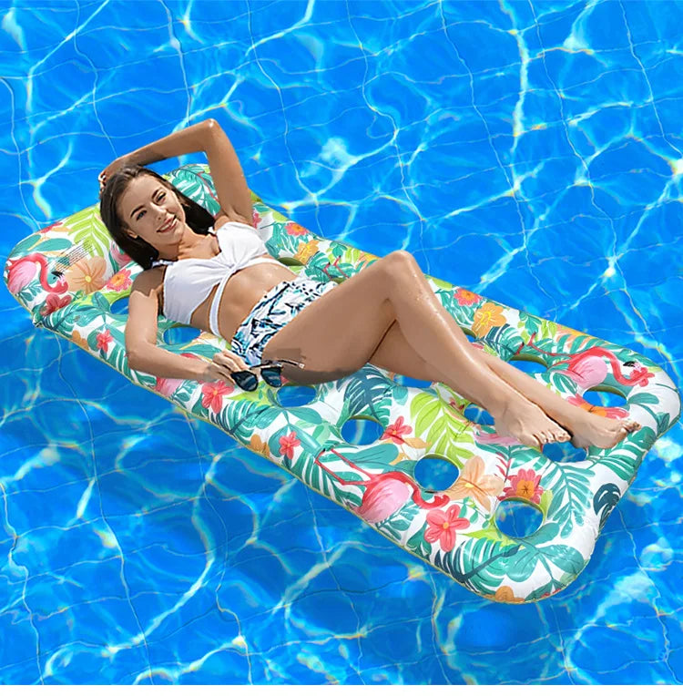2026 Water Float Summer Beach Party Leaf Flamingo Hole Float Foldable Eco Friendly Thickened PVC Inflatable Mattress