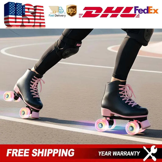 Quad Roller Skates  Adult Women Flashing 4 Wheels Skate Shoes Kids Girls Beginner Outdoor Skating Training Sneakers Size 32-40