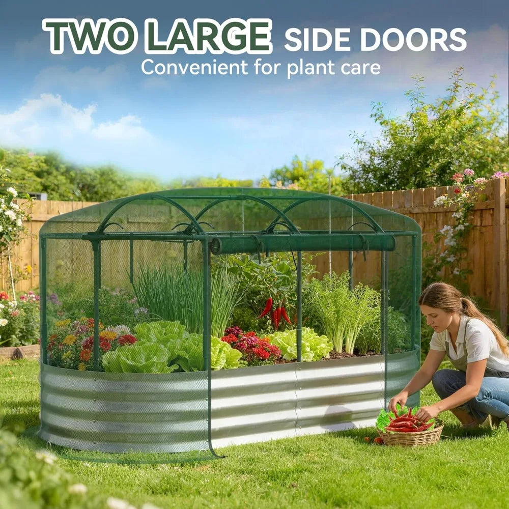 Self-Watering Raised Garden Bed 6x3x1 ft Galvanized Planter Box with Mesh Cover