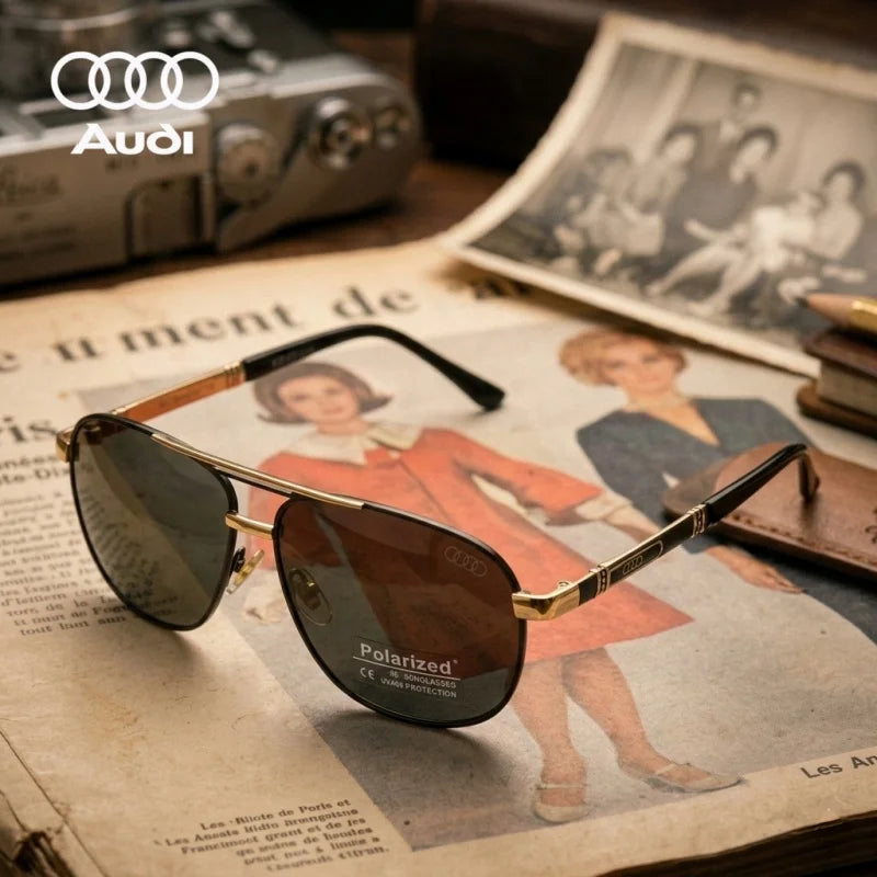 AUDI Luxury Red Gold Polarized Sunglasses Men Designer Driving Sun Glasses Male Pilot Goggles UV400 Eyewear Oculos De Sol