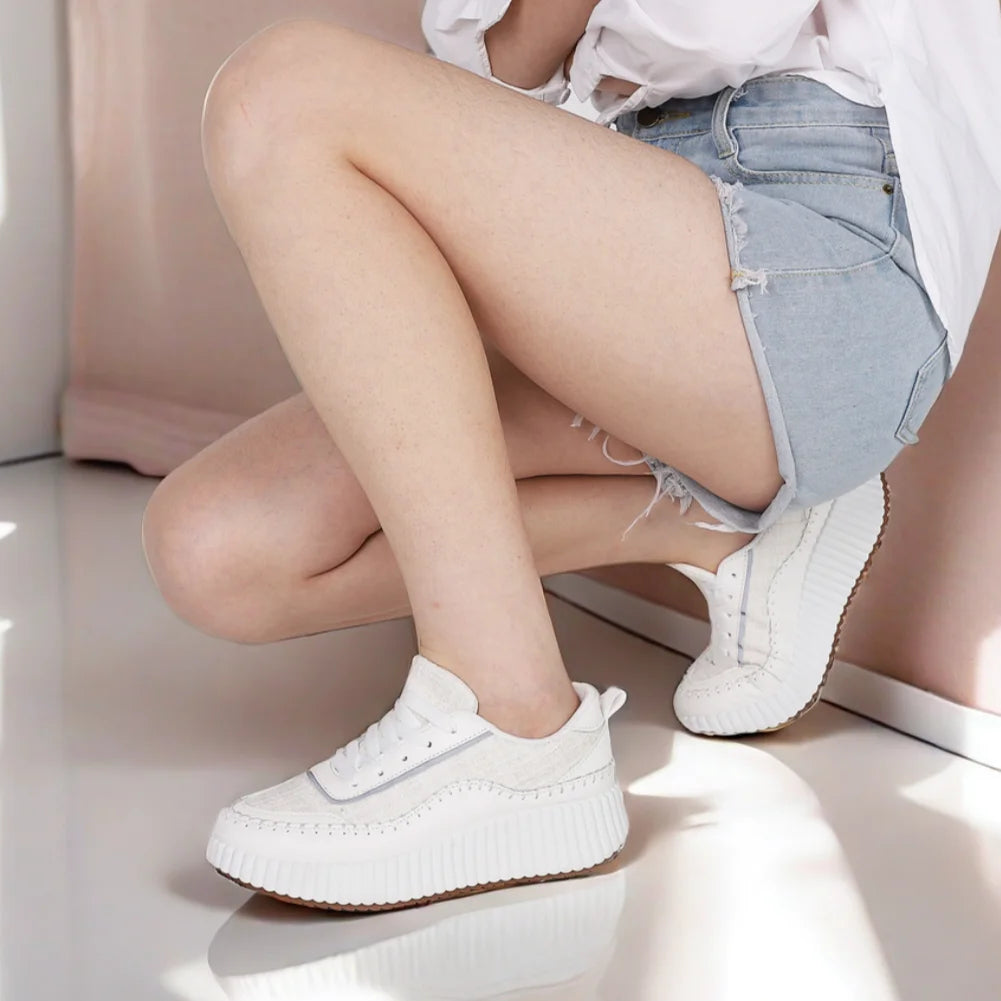 GIGIFOX Lace Up Platform Sneaker For Women Comfortable Wedge Casual Women shoes Fashion Chunky Sneakers Out door Walking Shoes