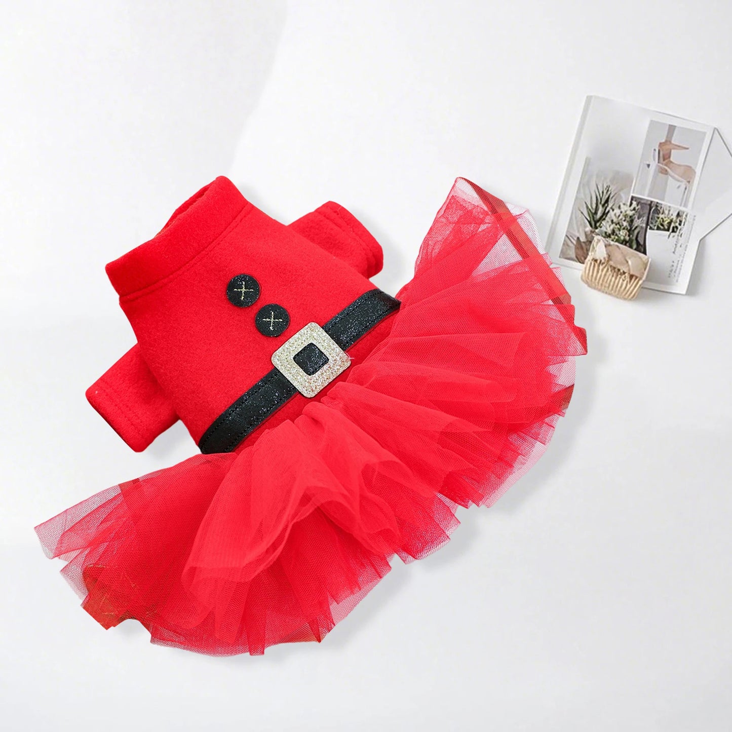 Dog Christmas Dress Snap Button Santa Claus Puppy Dress Pet Holiday Clothes for Small Dogs Cats