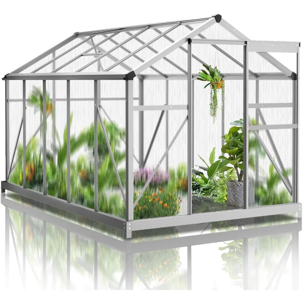 6x10-foot Outdoor Greenhouse, Large Walk-in Polycarbonate Greenhouse with 5 Roof Vents