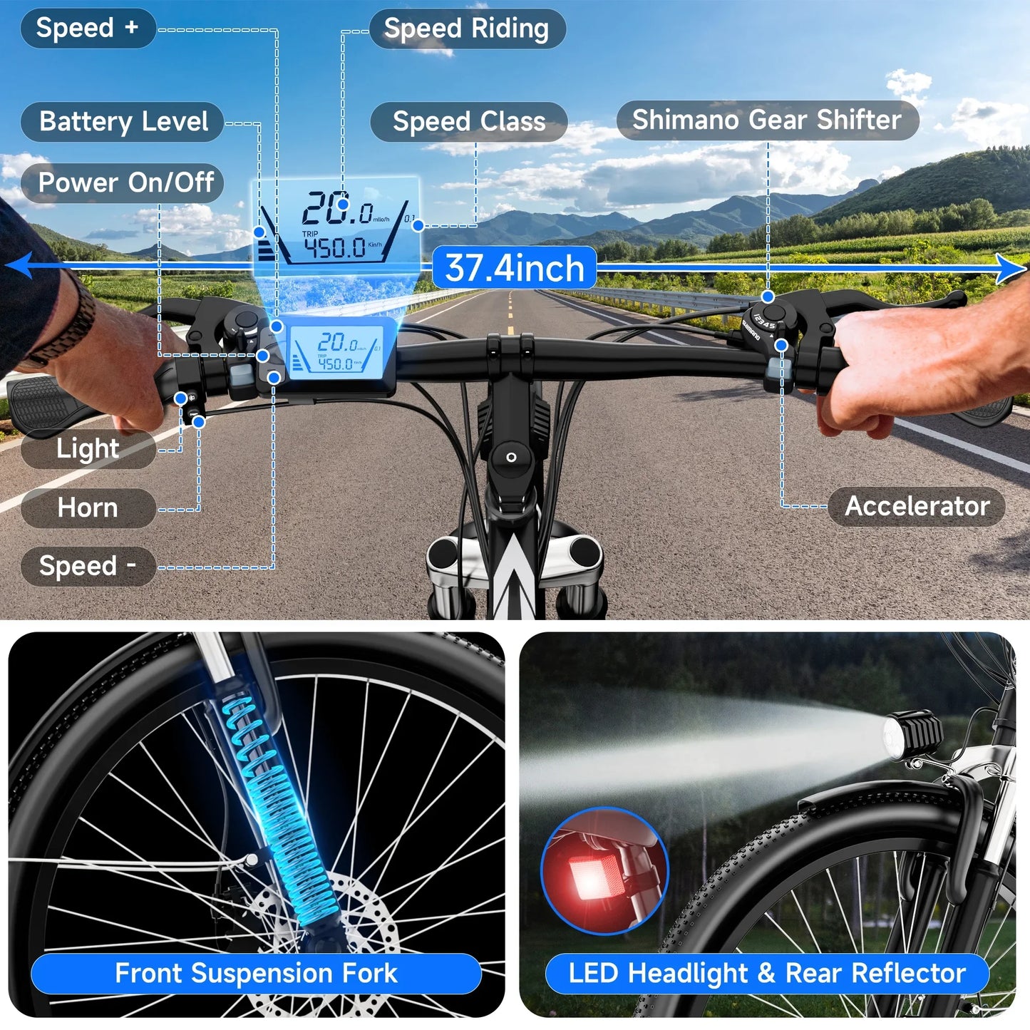 1000W Motor Peak 48V Electric Bike for Adults, 26 inch Electric Mountain Bike with Removable Battery,50Miles Range 20MPH E-bike