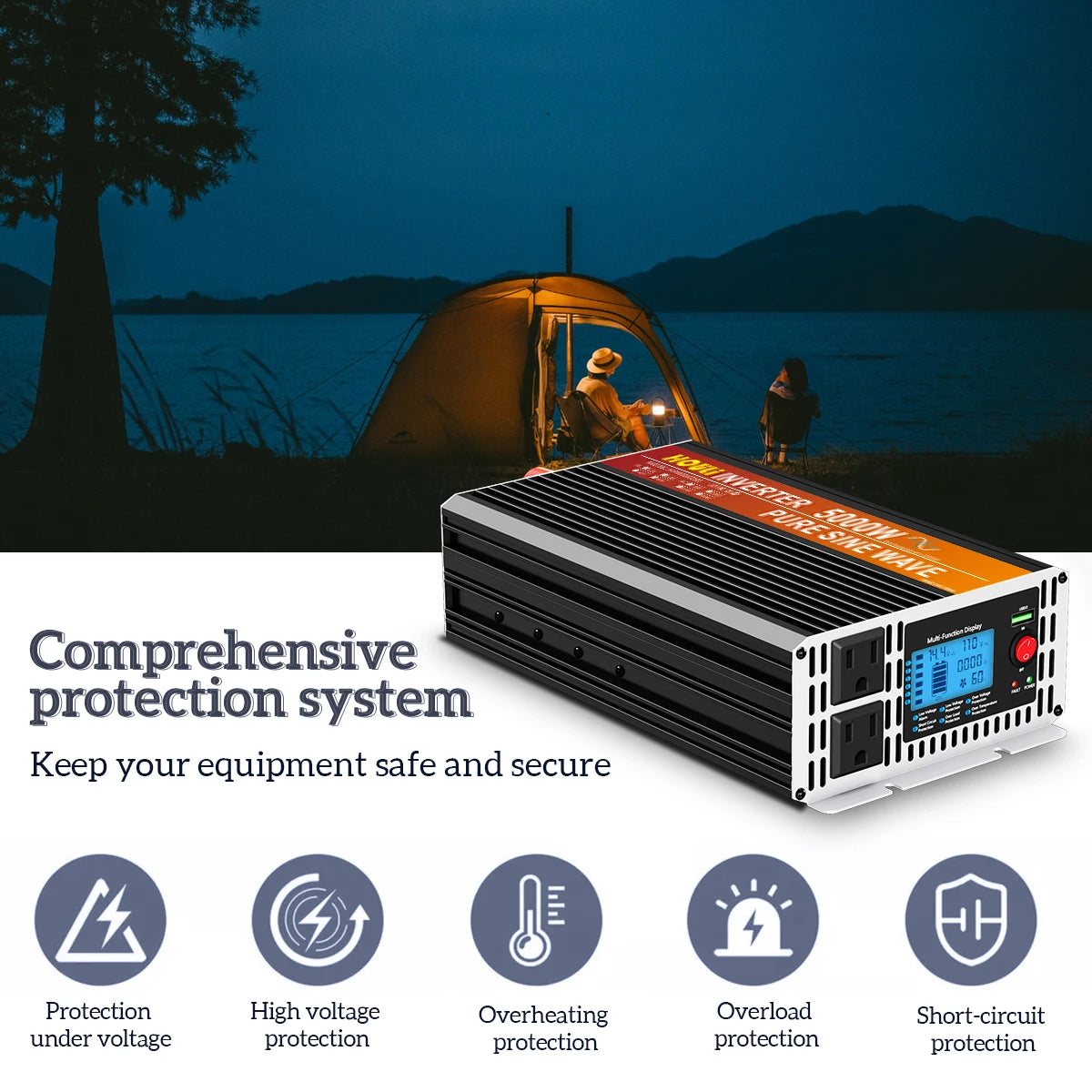 Pure Sine Wave Inverter 12V 24V DC To AC 110V 120V 4000W 5000W 3000W Voltage Converter Portable Car Converter Solar LED Inverter