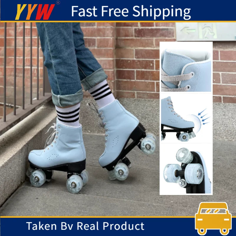 YYW Flashing Roller Skates For Women Double Row Quad Skate Shoes Adult Outdoor Indoor Skating Training Sneakers With 4 Wheels