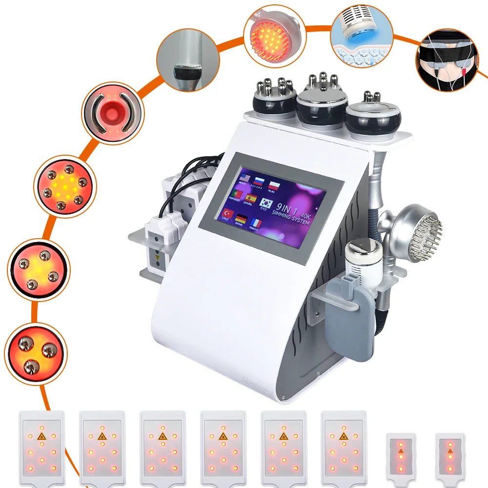 9 in 1 40K Cavitation Ultrasonic Body Slimming Machine Body Shape Loss Weight Vacuum Rejuvenation Skin Lift Tighten Tool