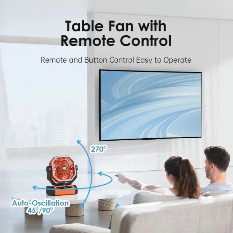 Portable Rechargeable Fan Camping Fan 20000mAh Tent Fan with Remote/LED Light/Hanging Hook for Camping Outdoor