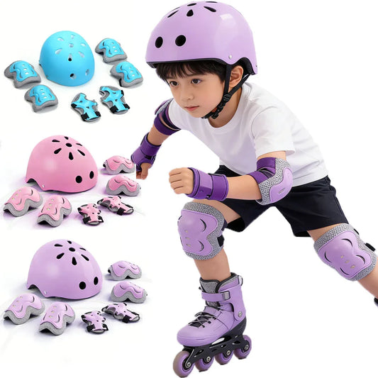 7Pcs/Set Kids Ages 3-10 with Wrist Guard and Knee Pads Elbow Pads Adjustable Protective Gear for Toddler Skating Cycling Scooter