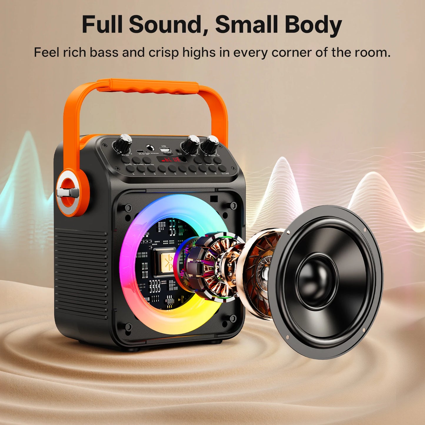 T35 High Power Karaoke Bluetooth Speaker Music Rhythm Light 360 Degree Stereo Surround Wireless Subwoofer with Dual Microphone
