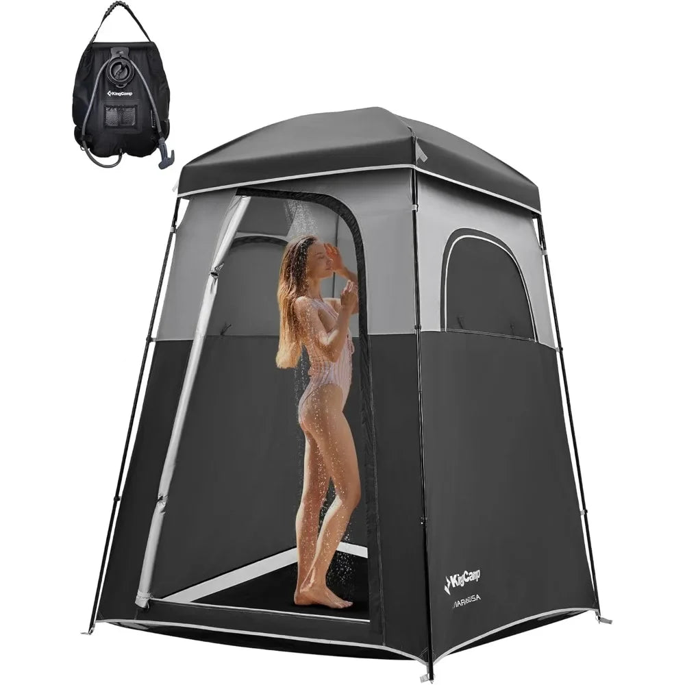 Camping Shower Tent, Portable Outdoor Privacy Toilet & Changing Tent Windproof & Waterproof Easy Setup 1 or 2 Room Shelter with