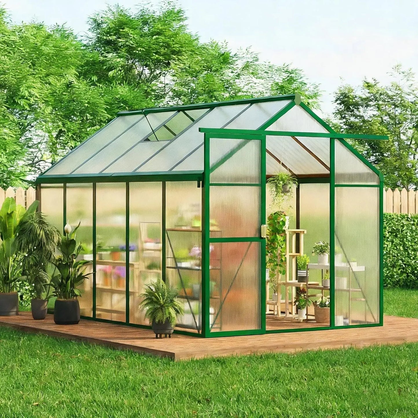 6x10 ft Outdoor Polycarbonate Greenhouse, Durable Aluminum Frame with Lockable Door, Adjustable Roof Vent, Ideal for Backyard, P