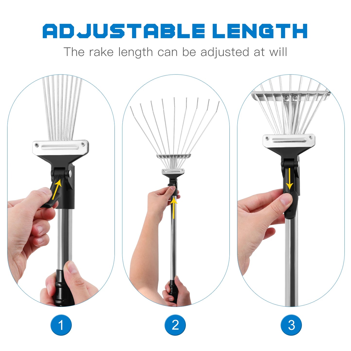 9 Teeth Telescopic Metal Rake Adjustable Retractable Leaves Rake For Garden Backyard Lawn Farm Cleaning Tools
