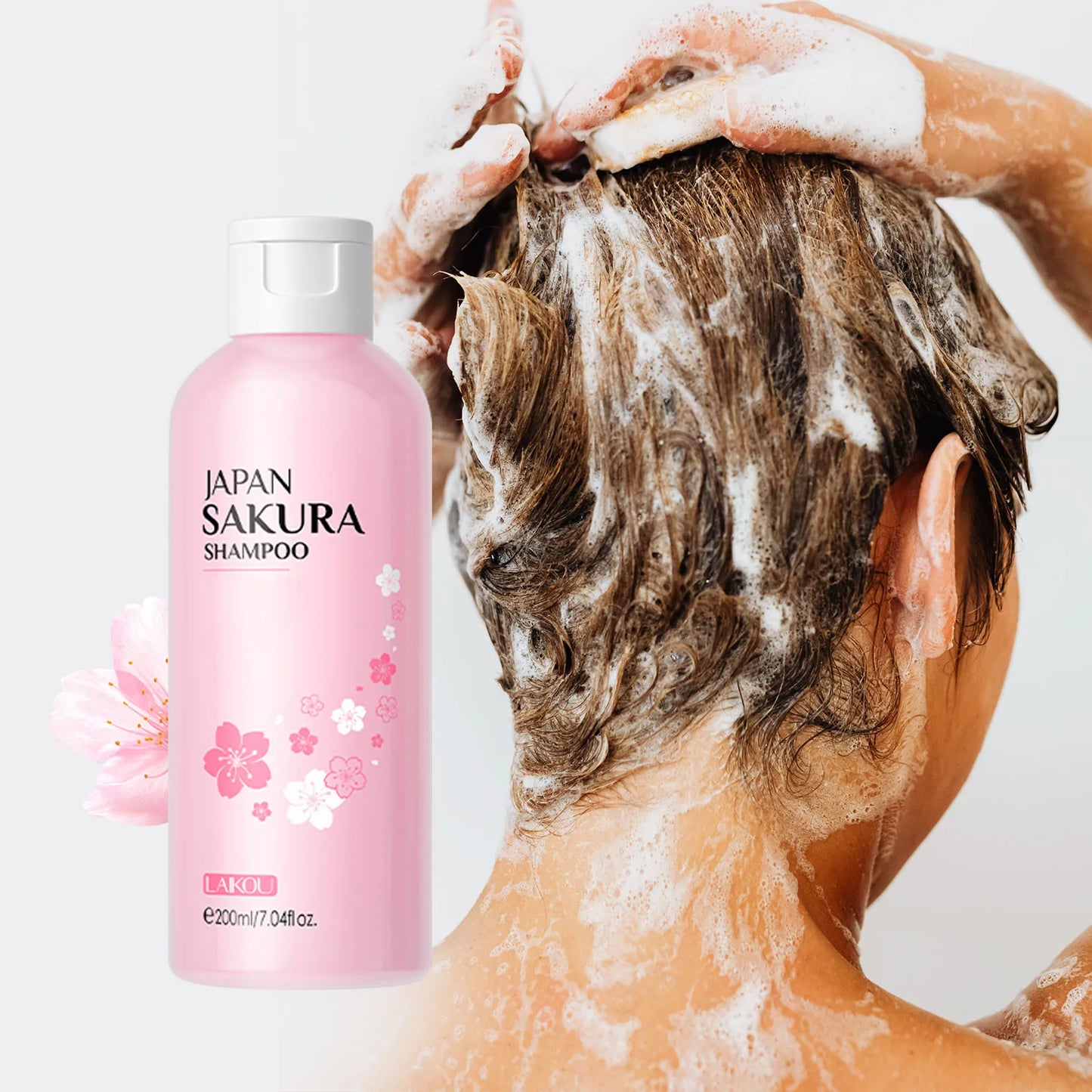 LAIKOU Japan Sakura Body Wash+Shampoo Set Deep Cleanse Nourish Hydrate Skin&Hair 200ml