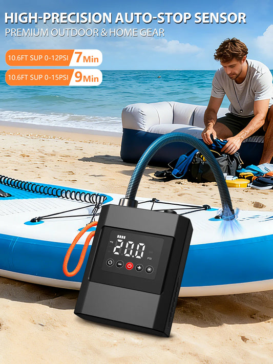 Electric Paddle Board Pump, 20PSI SUP Pump for Paddleboard, Dual Stage Inflation & Deflation, Auto-Off and 12V DC Connector for