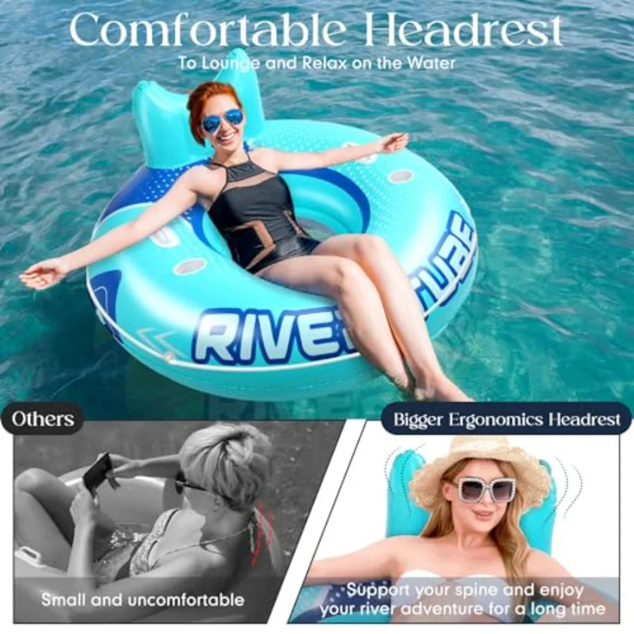 12 Pcs 53 Heavy Duty River Tube Float Inflatable Pool Floating Tube for Adult Large River Raft Water Chair Lounger with Mesh Bo