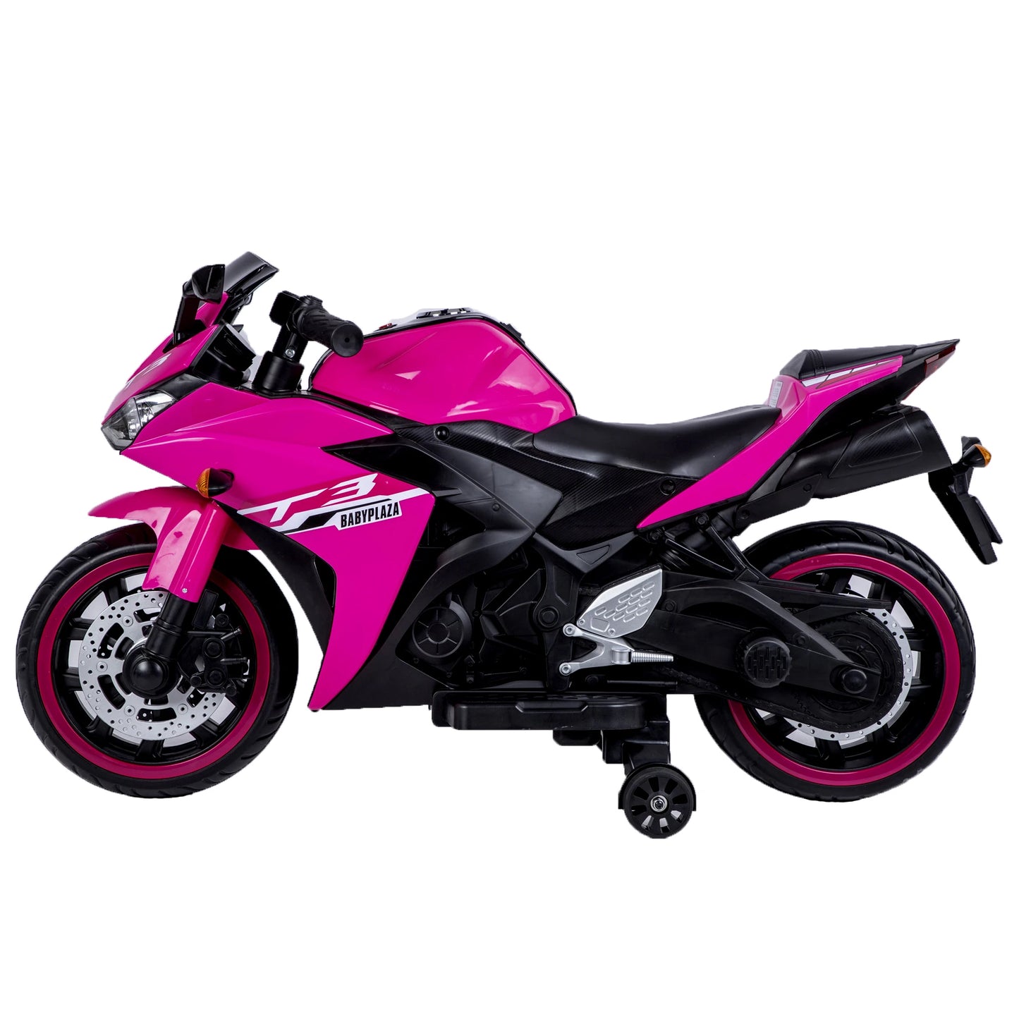 Kids Electric Motorcycle w/ Training Wheels & Manual Throttle for 3-6 Years Boys Girls Light-Up Wheels Ride-On Bike Toy Gift ﻿