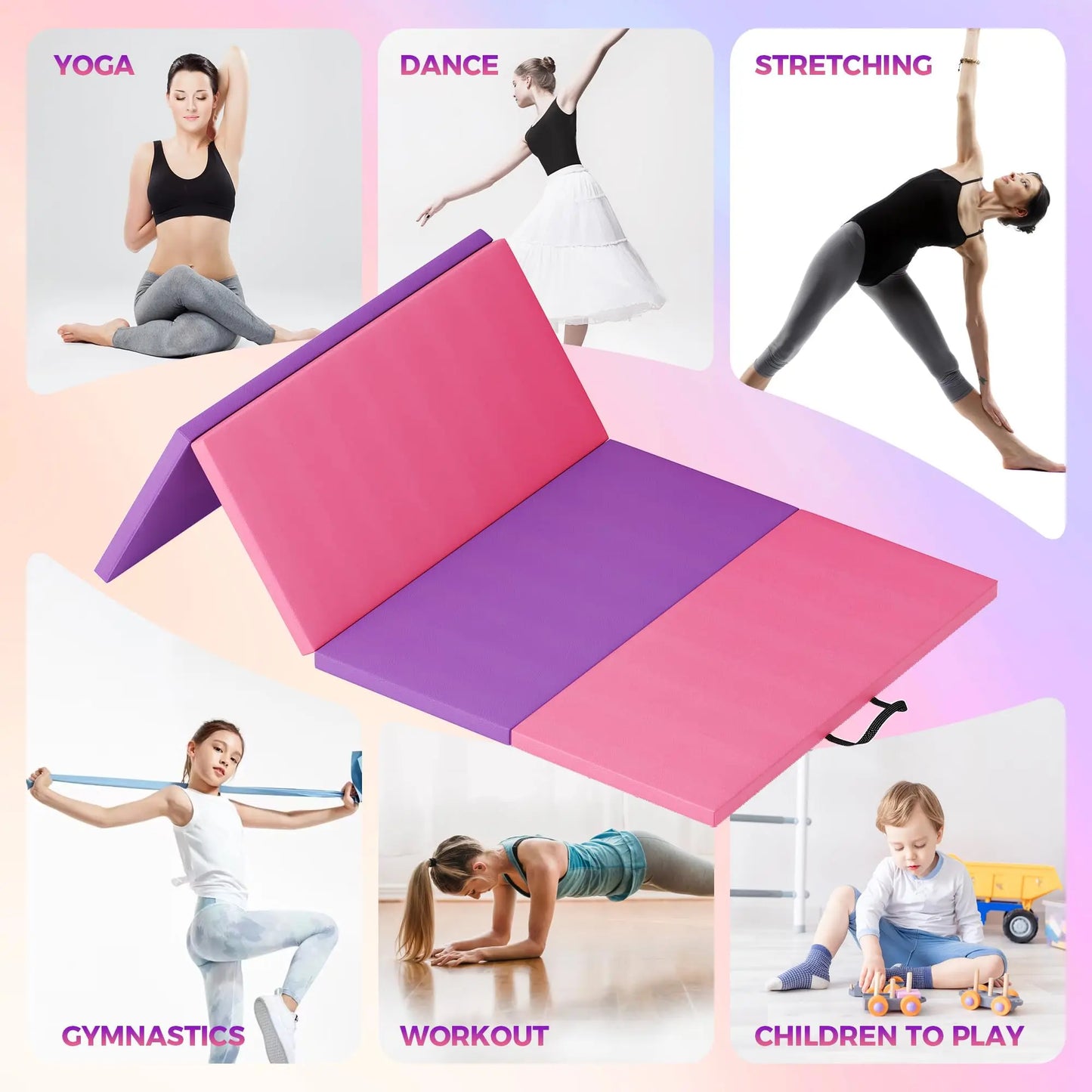 Folding Gymnastics Mat, Exercise Mats, Gymnastics Tumbling Mats, Thick Portable Home Gym Floor Pad for Yoga, Pilates, Aerobics