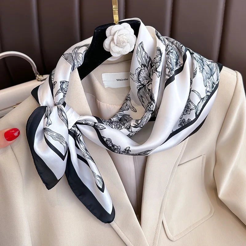 2026 New Fashion 70X70cmPrinted Women's Scarf Pashmina Silk Scarf Square Shawl Decorative Headband Neck Luxury Design Bandana
