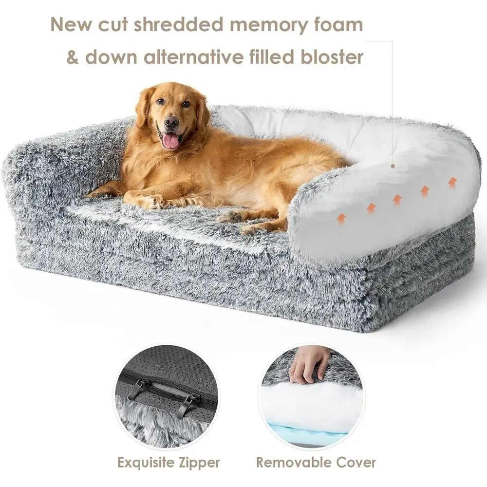 Foldable Human Dog Bed, 72"x44"x11" Orthopedic Memory Foam Human Sized Dog Bed, Waterproof Pet Bed for People, Faux Fur Pet Couc