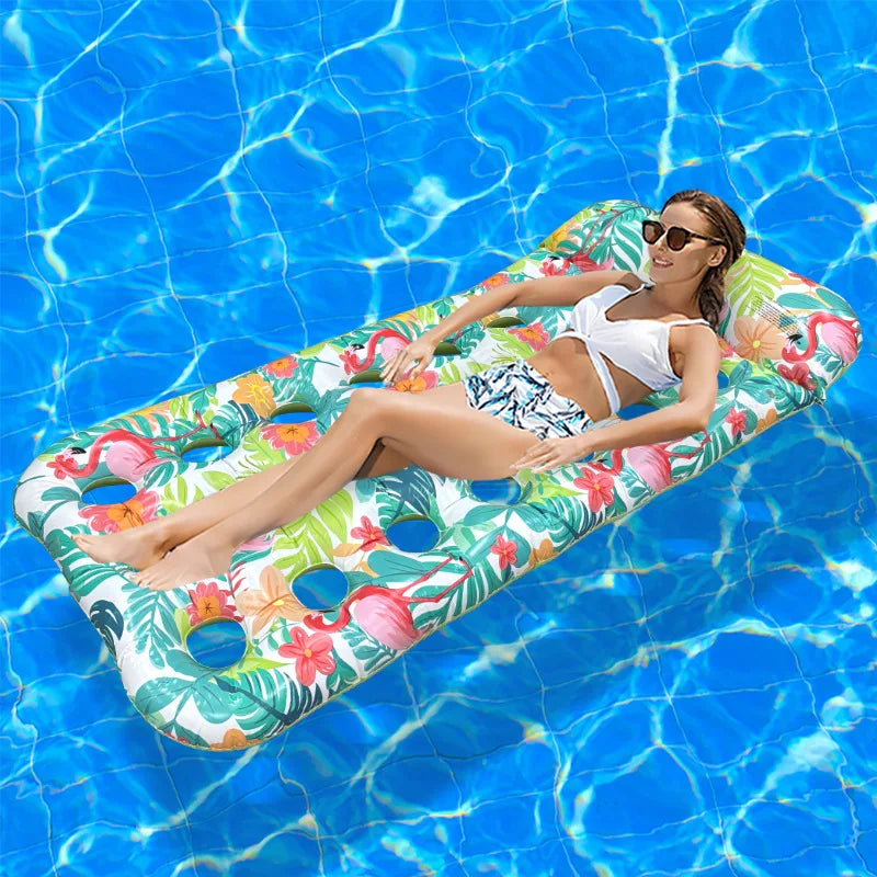 2026 Water Float Summer Beach Party Leaf Flamingo Hole Float Foldable Eco Friendly Thickened PVC Inflatable Mattress
