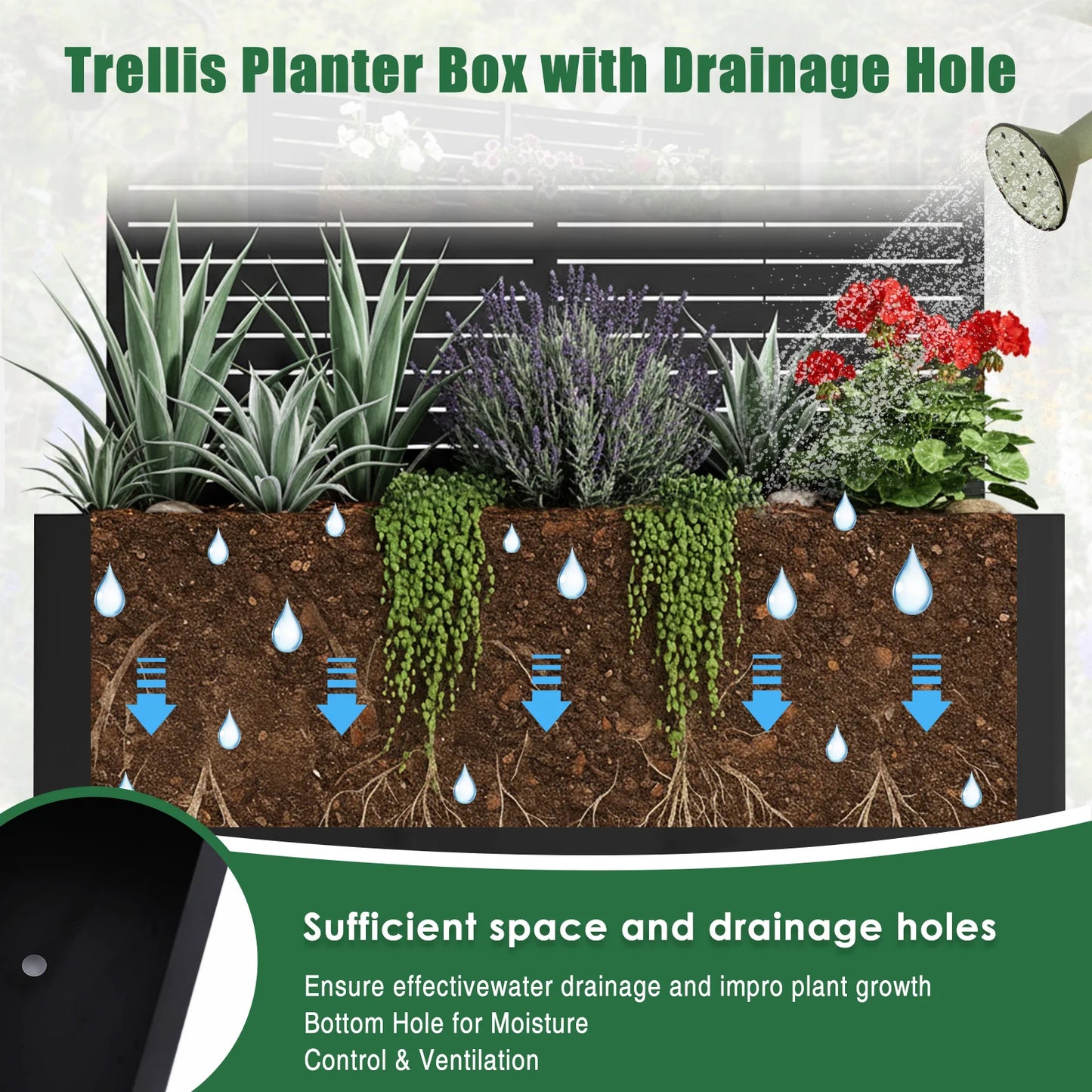 Privacy Screen Planter with Trellis and Wheels 70.87x35.43x15.75 Inch Garden Planter Suitable for Climbing Plants and Vegetables