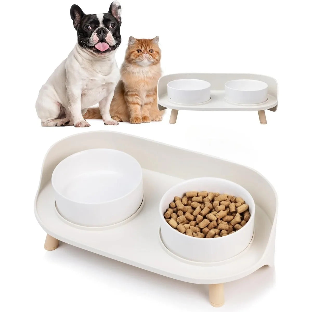 Elevated Dog & Cat Bowls Set Plastic Raised Anti-Slip Double Water Feeder Bowls Spine Protection for Cats Dogs Dinning Table New