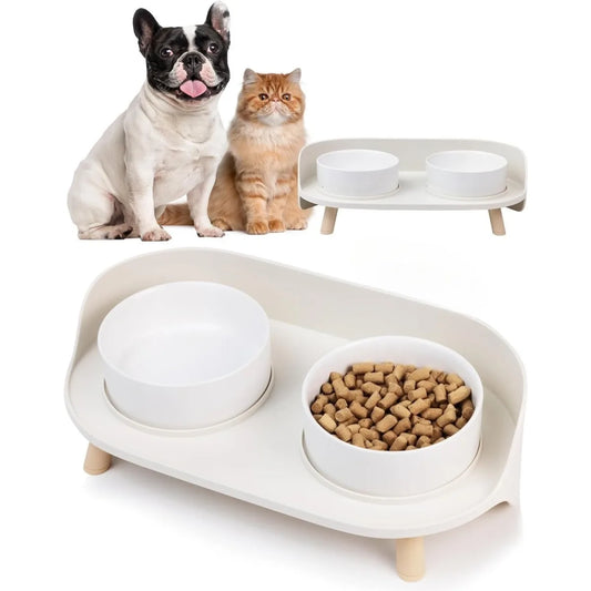 Elevated Dog & Cat Bowls Set Plastic Raised Anti-Slip Double Water Feeder Bowls Spine Protection for Cats Dogs Dinning Table New