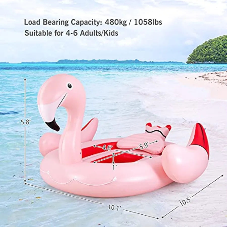 Giant Flamingo Pool Float for 4-6 People Inflatable Raft with Air Pump and 6 Cup Holders Pink Floating Island Toy for Adults Pa