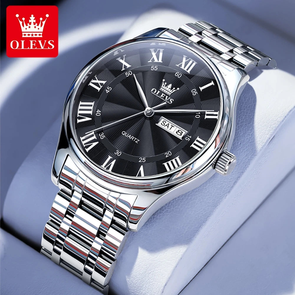 OLEVS 3663 Mens Watch Original Simple Brand Quartz Watch Waterproof Luminous Watches For Men Dual Calendar Display Mens Gifts