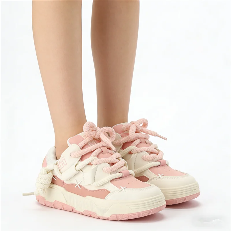 Pink Chunky Heel Platfform Women Sneakers Fashion Runway Sweet Outdoor Casual Trainers Large Size All Match Sport Shoes Gothic
