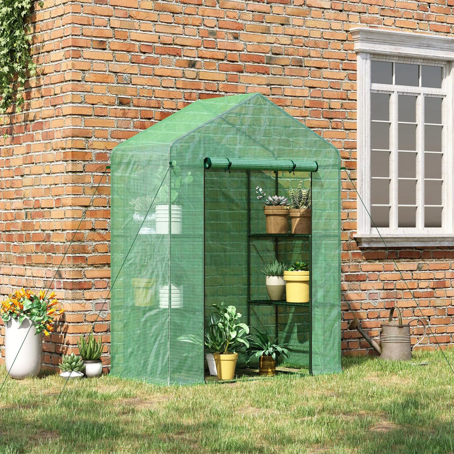56" X 29" X 77" Portable Walk-In Greenhouse W/4-Tier Shelves & Roll up Door