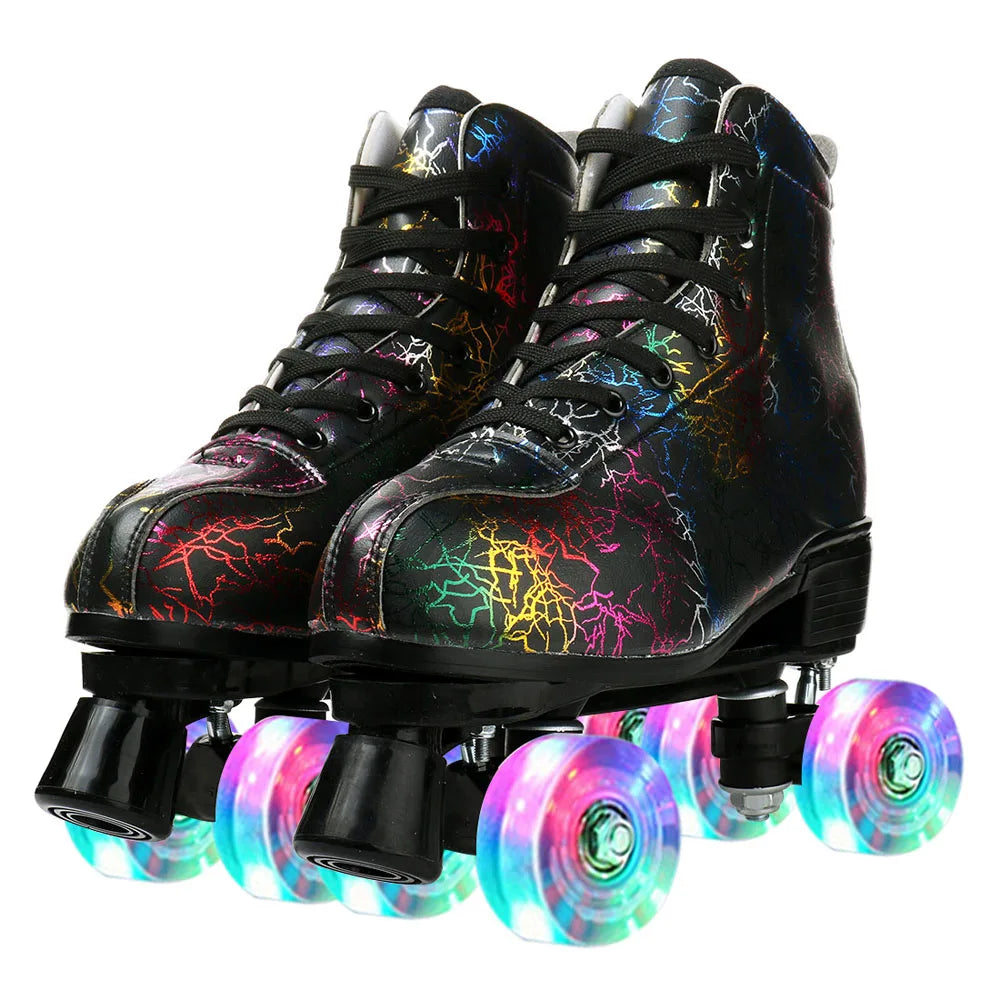 Quality Artificial Leather Roller Skates Shoes Purple Blue Roller Skates for Women with Light up Wheels Outdoor Sports Sneaker