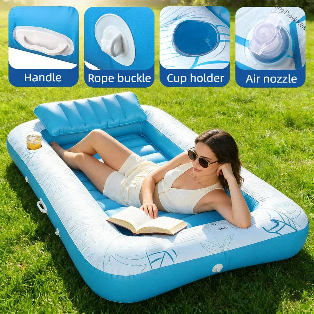 Double Person Inflatable Floating Mat with Pillow Adult Backrest PVC Water Park Sunbathing Pool Lounger Floating Mat