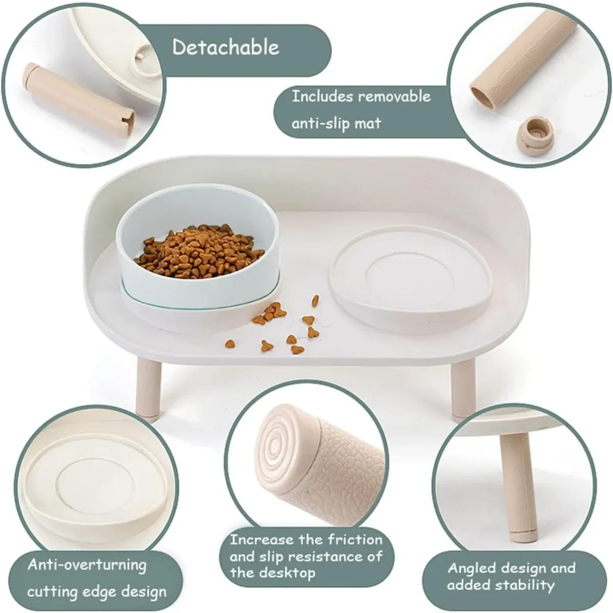 Elevated Dog & Cat Bowls Set Plastic Raised Anti-Slip Double Water Feeder Bowls Spine Protection for Cats Dogs Dinning Table New