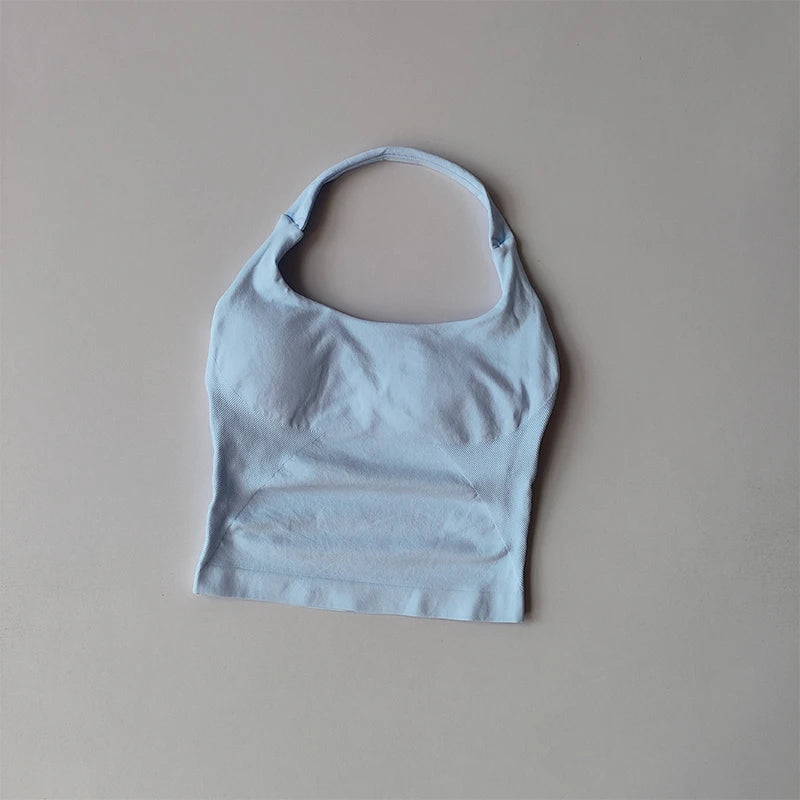 Neck Halter Shockproof Sport Longline Strappy Top Halterneck Vest Medium Support Yoga Gym Workout Seamless  Fitness Sport Bra