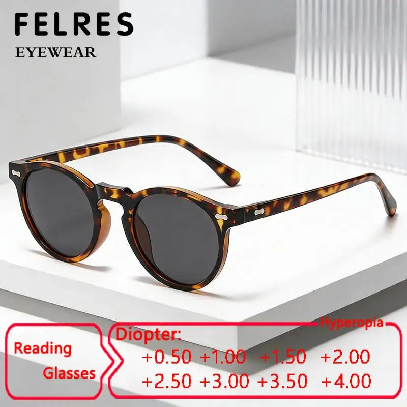 Designer Circular Reading Sunglasses Men Women Vintage Tinted Finished Prescription Glasses Positive Diopter Outdoor Sunshade