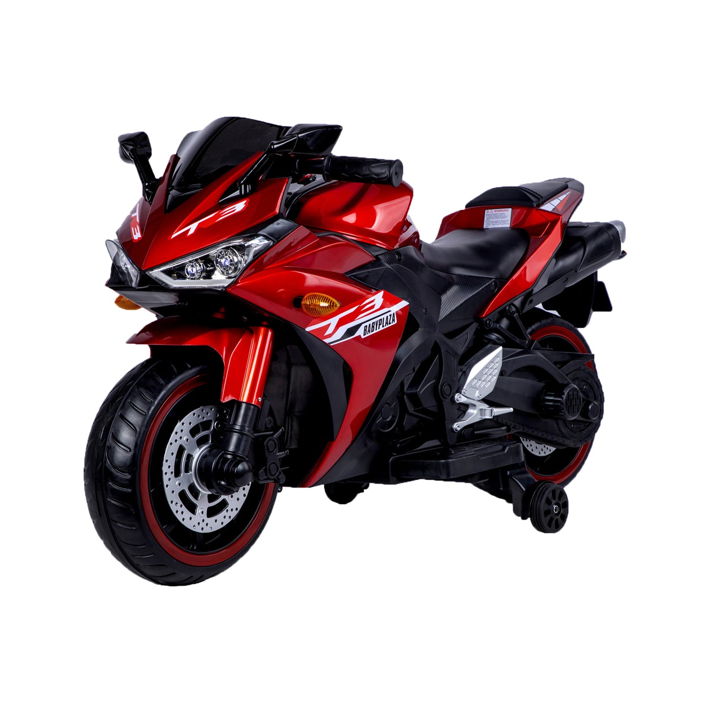 Kids Electric Motorcycle w/ Training Wheels & Manual Throttle for 3-6 Years Boys Girls Light-Up Wheels Ride-On Bike Toy Gift ﻿
