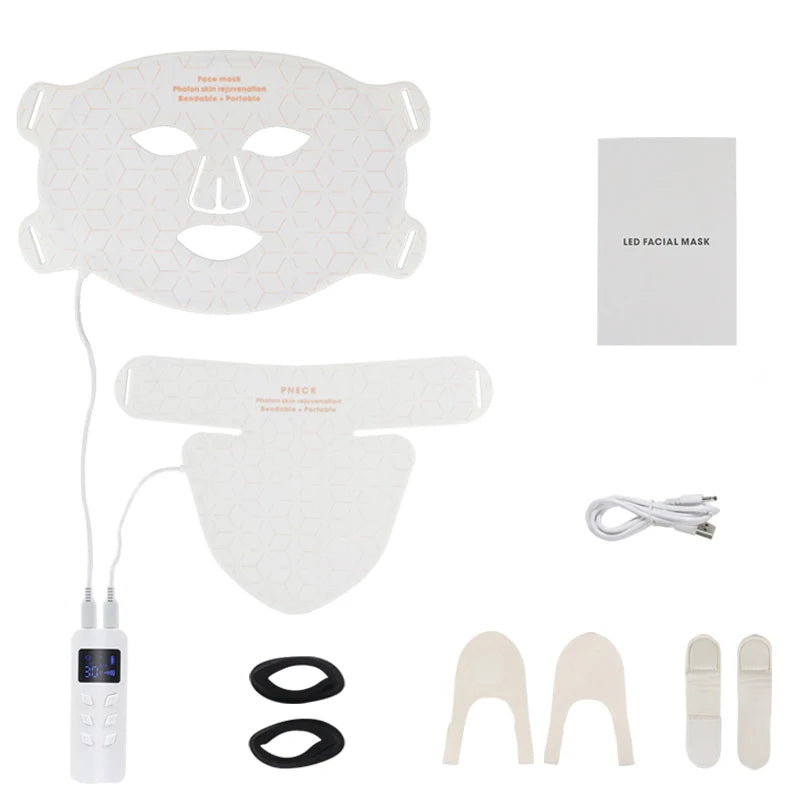 Silicon 4 Colors Light LED Facial Mask With Neck Beauty Infrared Red Light Photon Therapy Facial Mask Skin Rejuvenation Home Use
