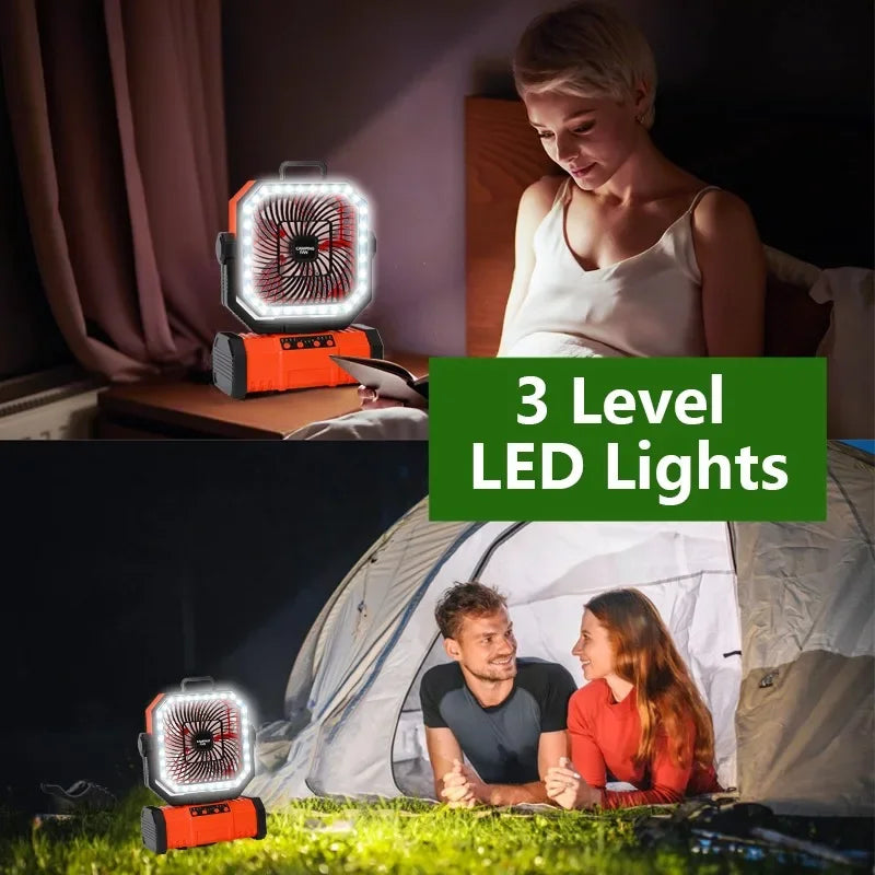 Portable Rechargeable Fan Camping Fan 20000mAh Tent Fan with Remote/LED Light/Hanging Hook for Camping Outdoor
